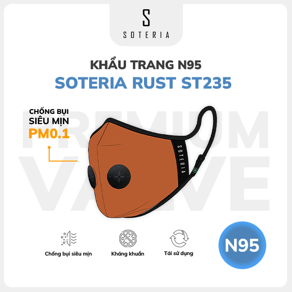 Khẩu trang thời trang Soteria Rust ST235 - N95 lọc hơn 99% bụi mịn 0.1 micro