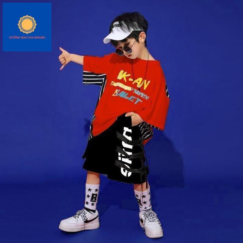 MS: 210578 - Đồ bộ bé trai, bé gái, kiểu dáng HipHop cá tính, sành điệu, thun cotton ngắn tay - GiaKhang (Màu đen)