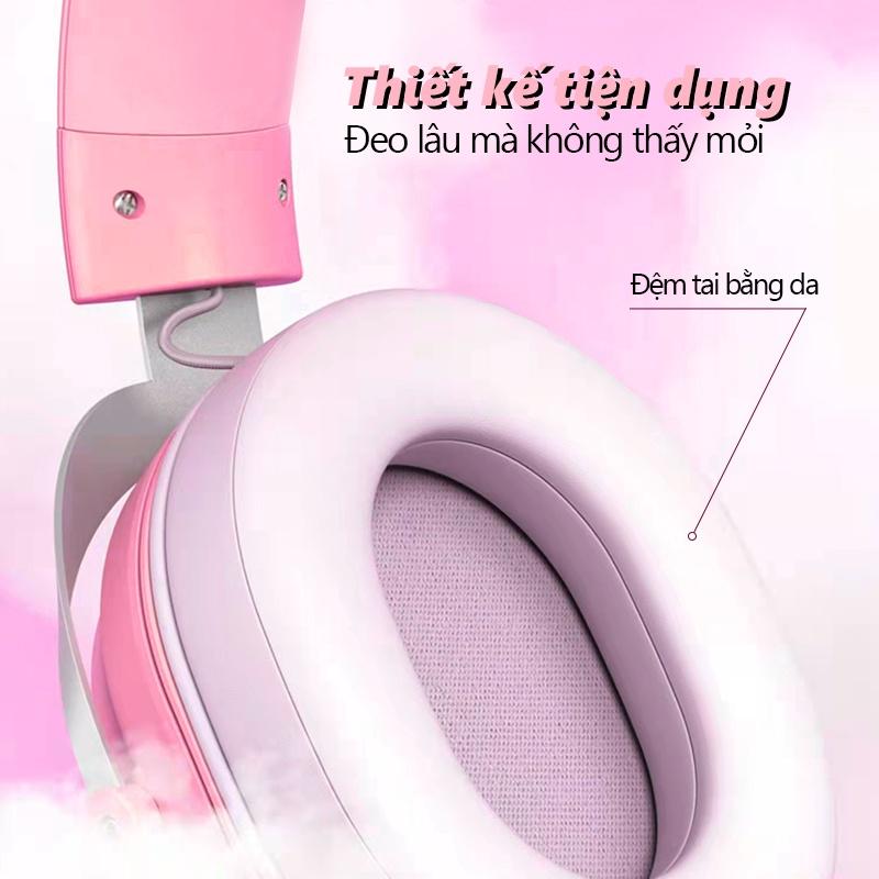 ONIKUMA X11 tai nghe chơi game chụp tai màu hồng với tai mèo có thể tháo rời dành cho PS5, PS4, Xbox