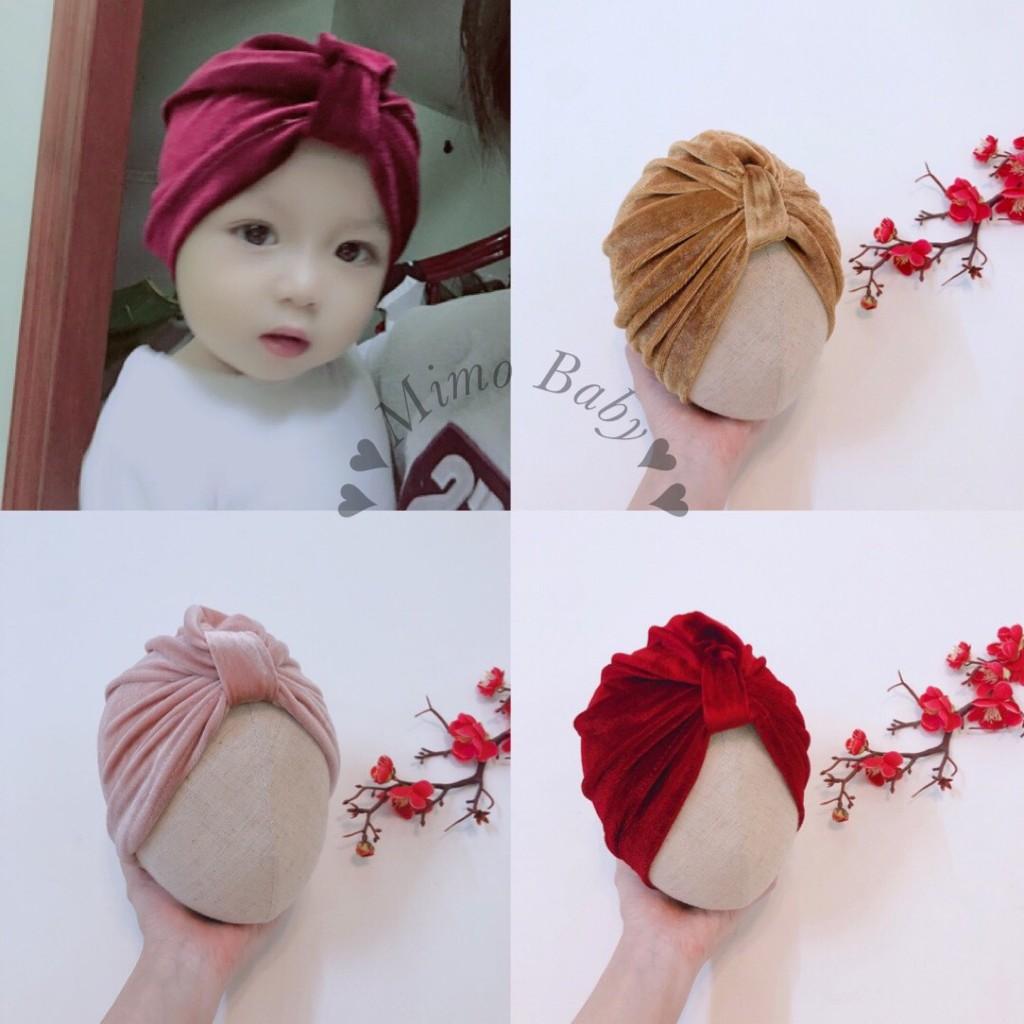 Mũ turban cho bé - mã nhung trơn (8-16kg)