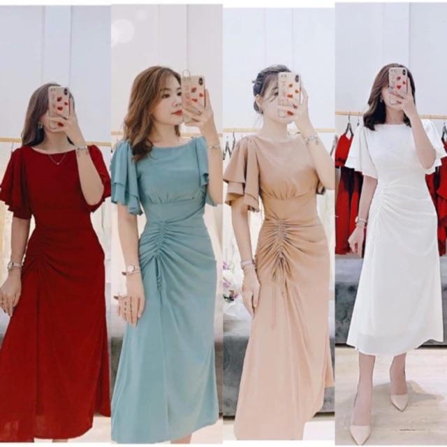 Đầm maxi tay rũ rút thân TKN