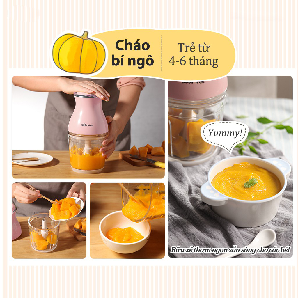 Máy Xay Thịt,Thực Phẩm Đa Năng Bear QSJ-B02U2 Dung Tích 600ML - Hàng Chính Hãng