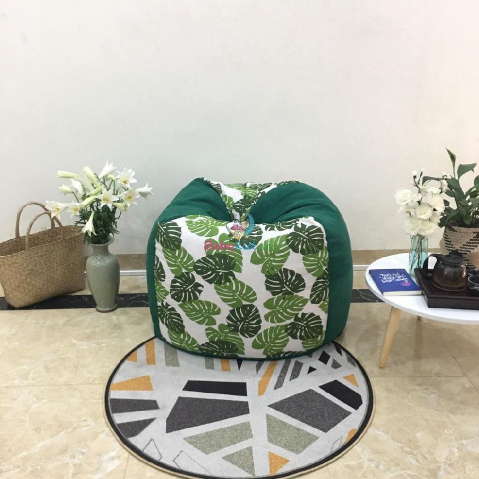 Ghế xốp dáng lê, size L, canvas mix da lộn, màu lá xanh, có xốp