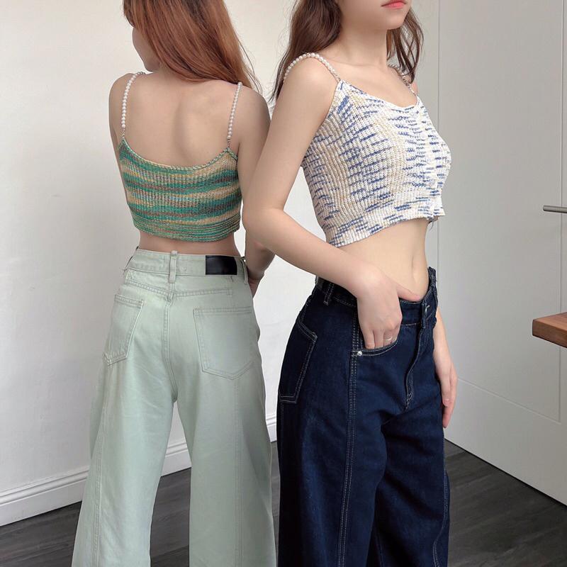 Áo 2 dây croptop cườm len 5 khuy a238431 by germe