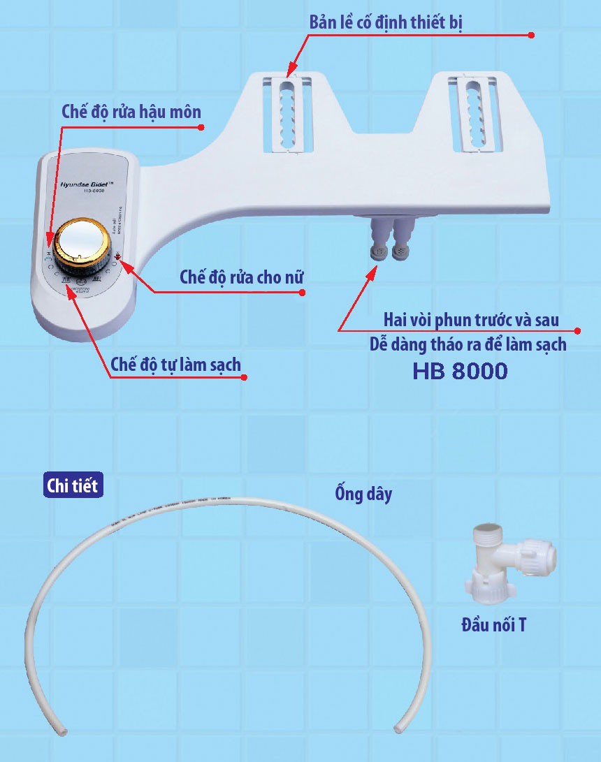 Vòi xịt rửa vệ sịnh thông minh HYUNDAE BIDET HB-8000 - 2 vòi phun 2 chế độ rửa