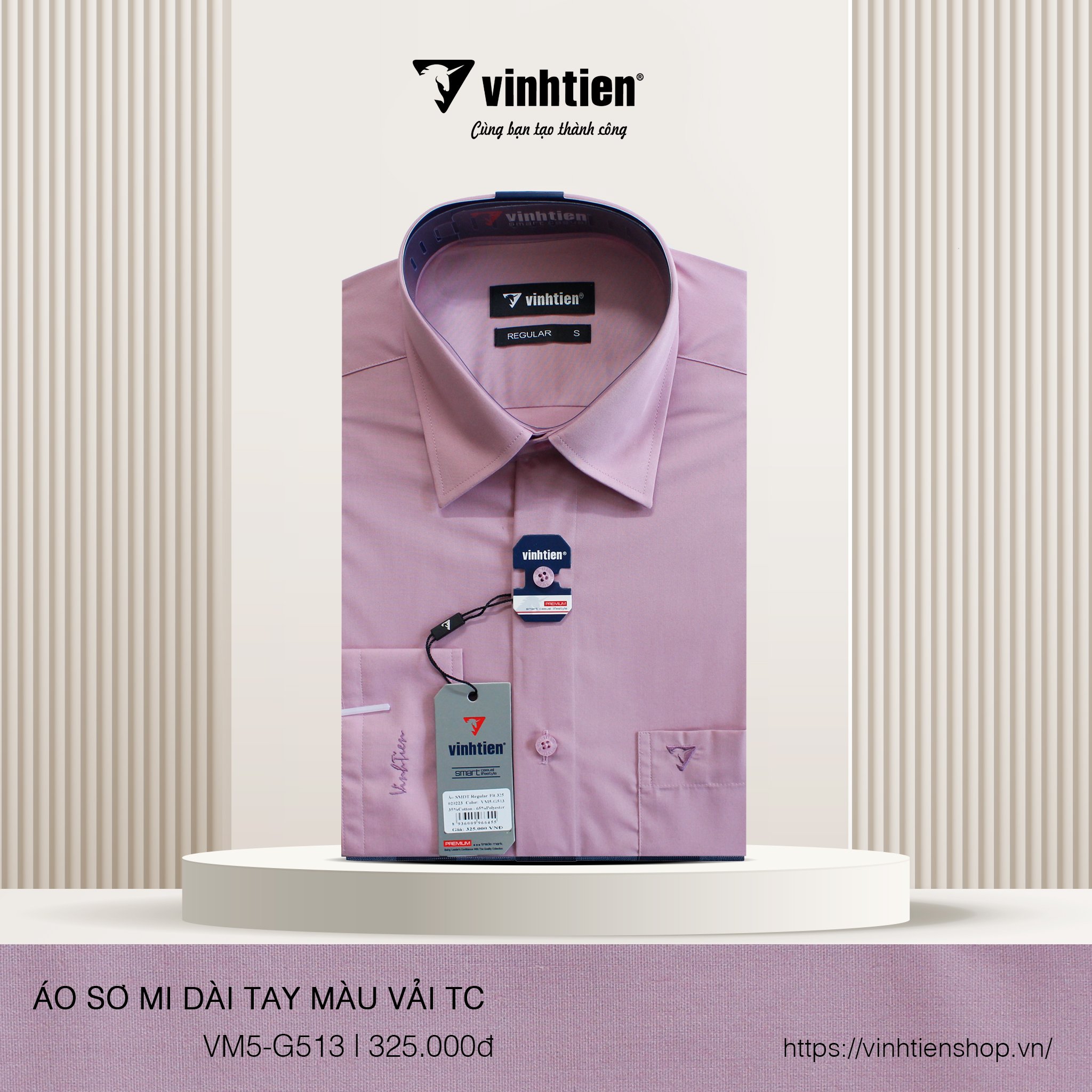Áo Sơ Mi Dài Tay Màu TC Regular Fit 325 Vĩnh Tiến - VM5-G513