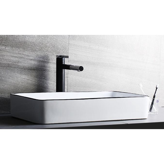 LAVABO SỨ TRẮNG VIỀN ĐEN CHỮ NHẬT