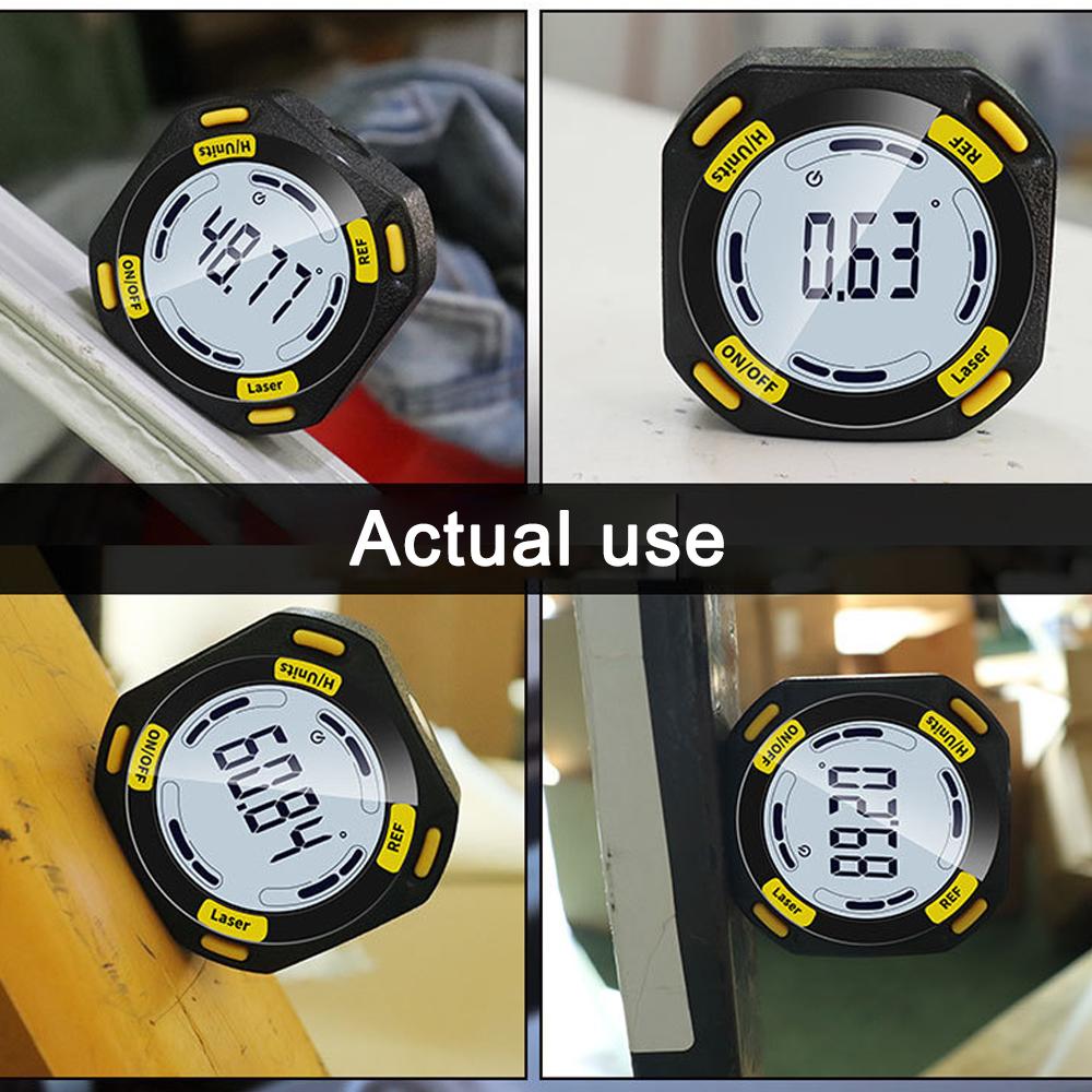 5-Sided Strong Magnetic Inclinator Digital Level and Angle Finder Versatile 4 * 90° Inclinometer LCD Display Dipmeter Gauge 4 Unit Switchable with Two Laser Lines