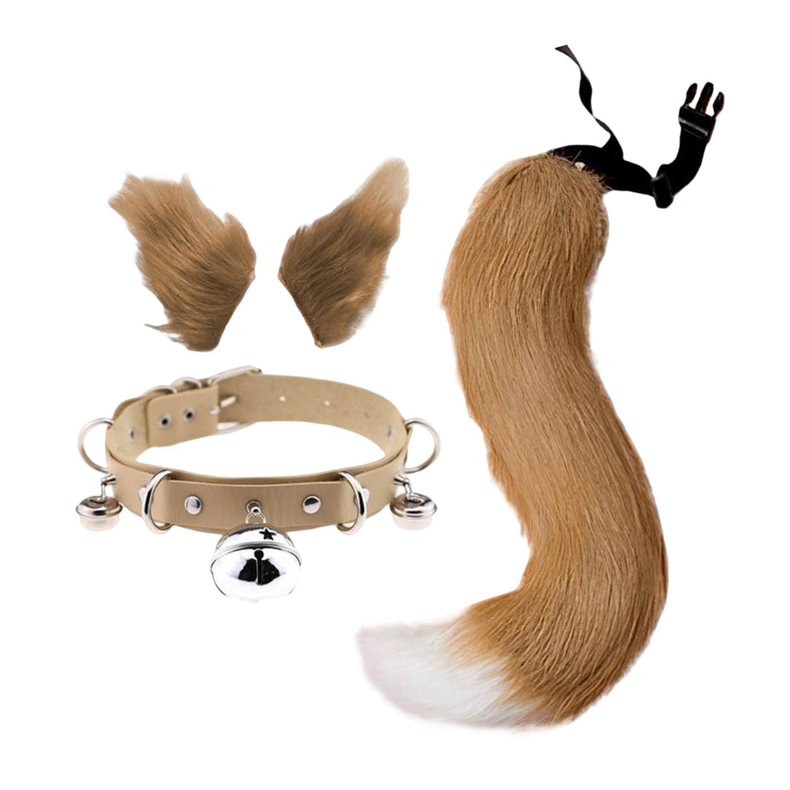 4Pcs Plush Fox Ears and Tail Set Faux Fur Long Tails Party Costume Kits