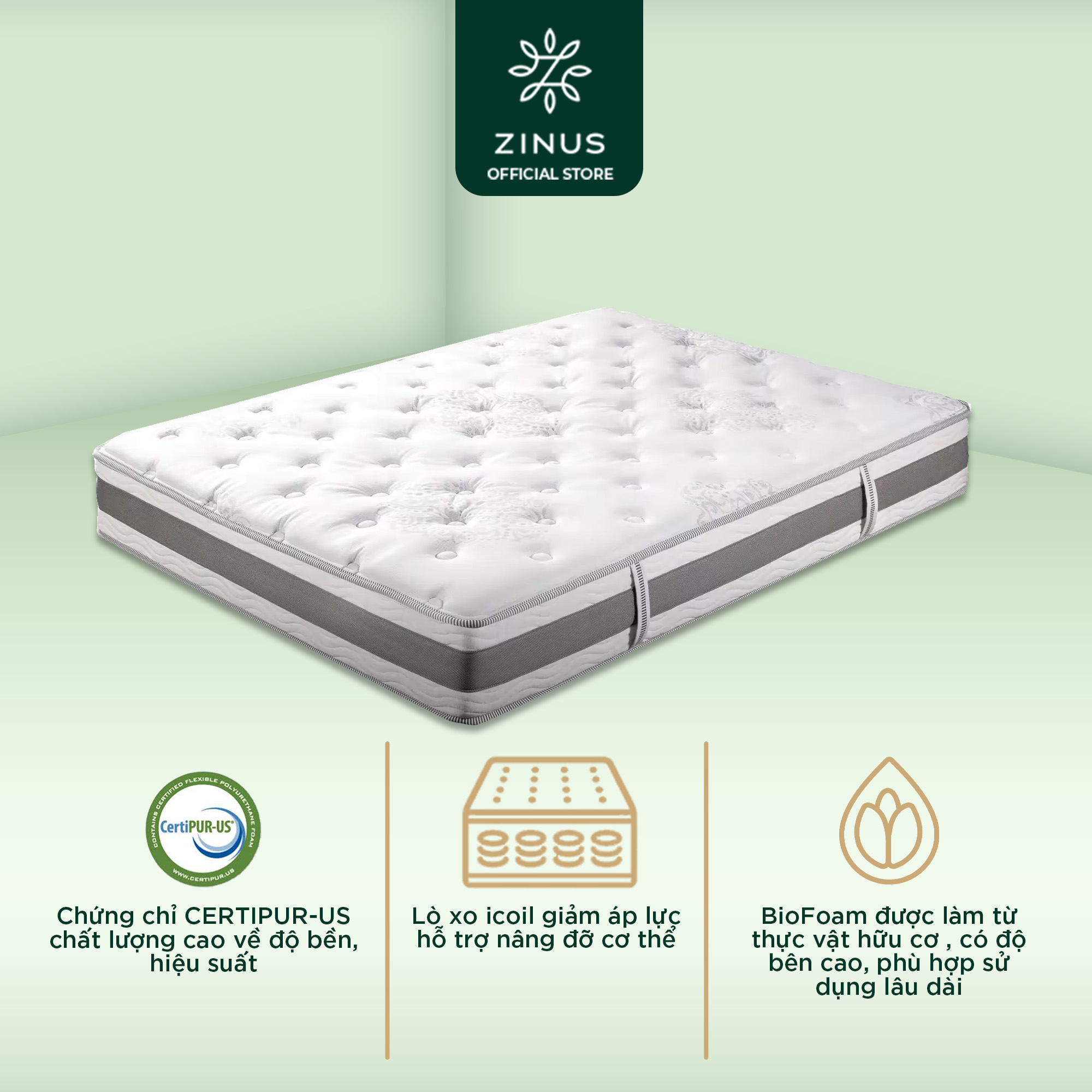 Nệm lò xo túi hút chân không Gel mát cao cấp Zinus - Gel-Infused Memory Foam Hybrid Spring Mattress