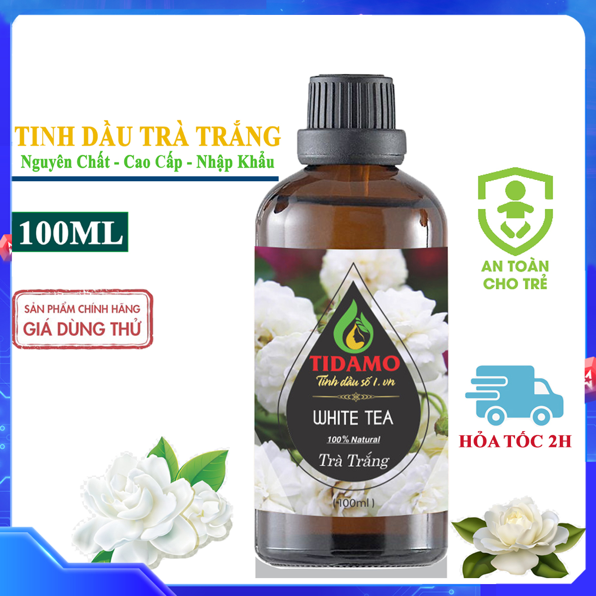 Tinh Dầu Trà Trắng Cao Cấp TIDAMO, Chính Hãng, Đạt Chuẩn Kiểm Định Cao Cấp – Tinh Dầu Xông Thơm Phòng, Thư Giãn, Khử Mùi hiệu quả – Trà Trắng 100ml