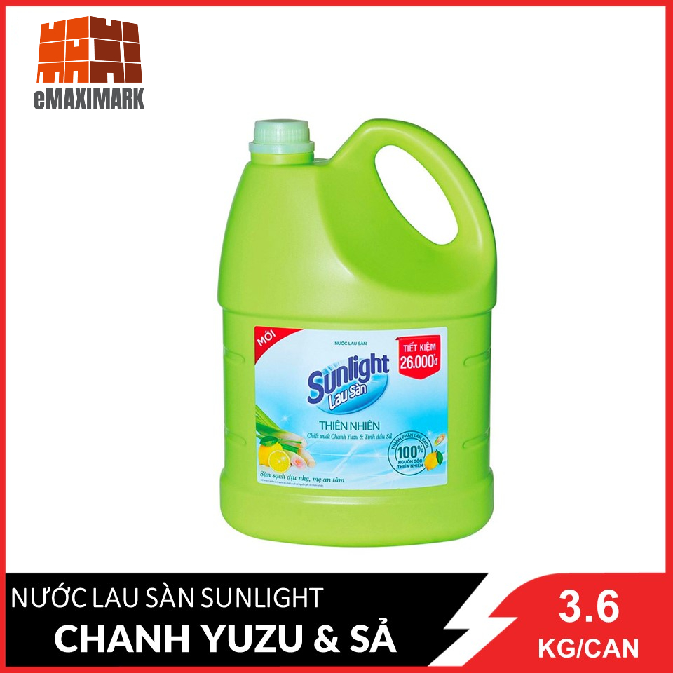 Nước lau sàn Sunlight Thiên nhiên chiết xuất Chanh Zuzu &amp; Sả Can 3.6KG