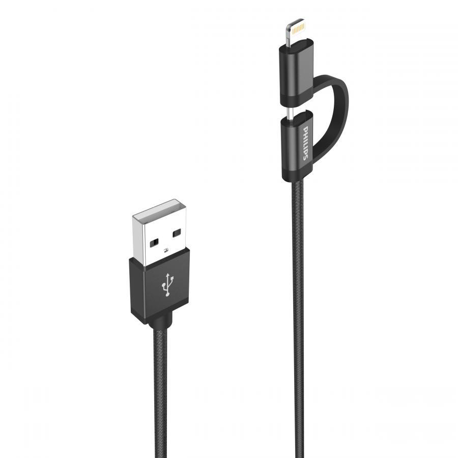 Cáp sạc USB type C tích hợp đầu chuyển đổi Linghtning Philips DLC4541VB  - Hàng Nhập Khẩu