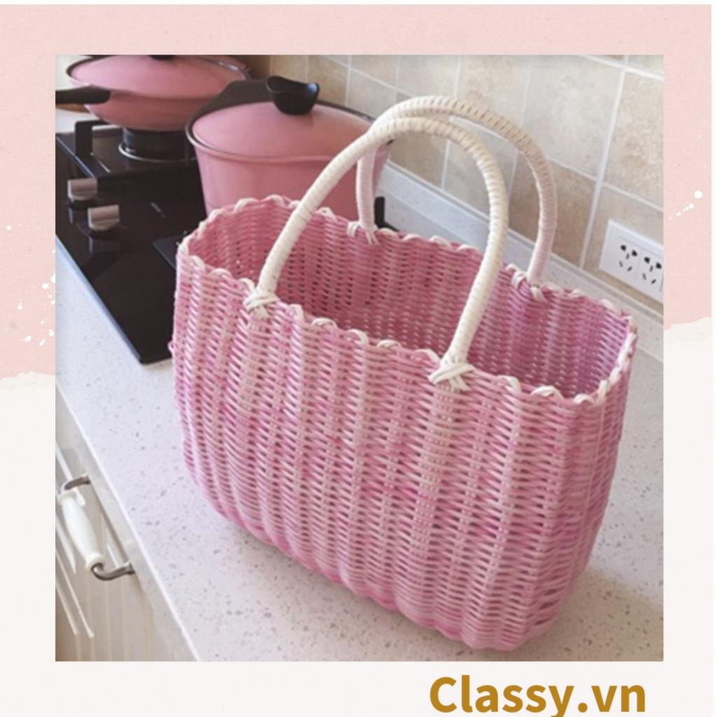 Giỏ mây đan bằng nhựa cao cấp  Classy có hình mặt cười, dùng làm dụng cụ chụp hình, đi dã ngoại, đi dạo phố T1071