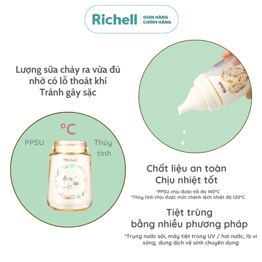 Bình sữa RICHELL Hanaemi Nhật Bản PPSU và Thủy tinh | Baby