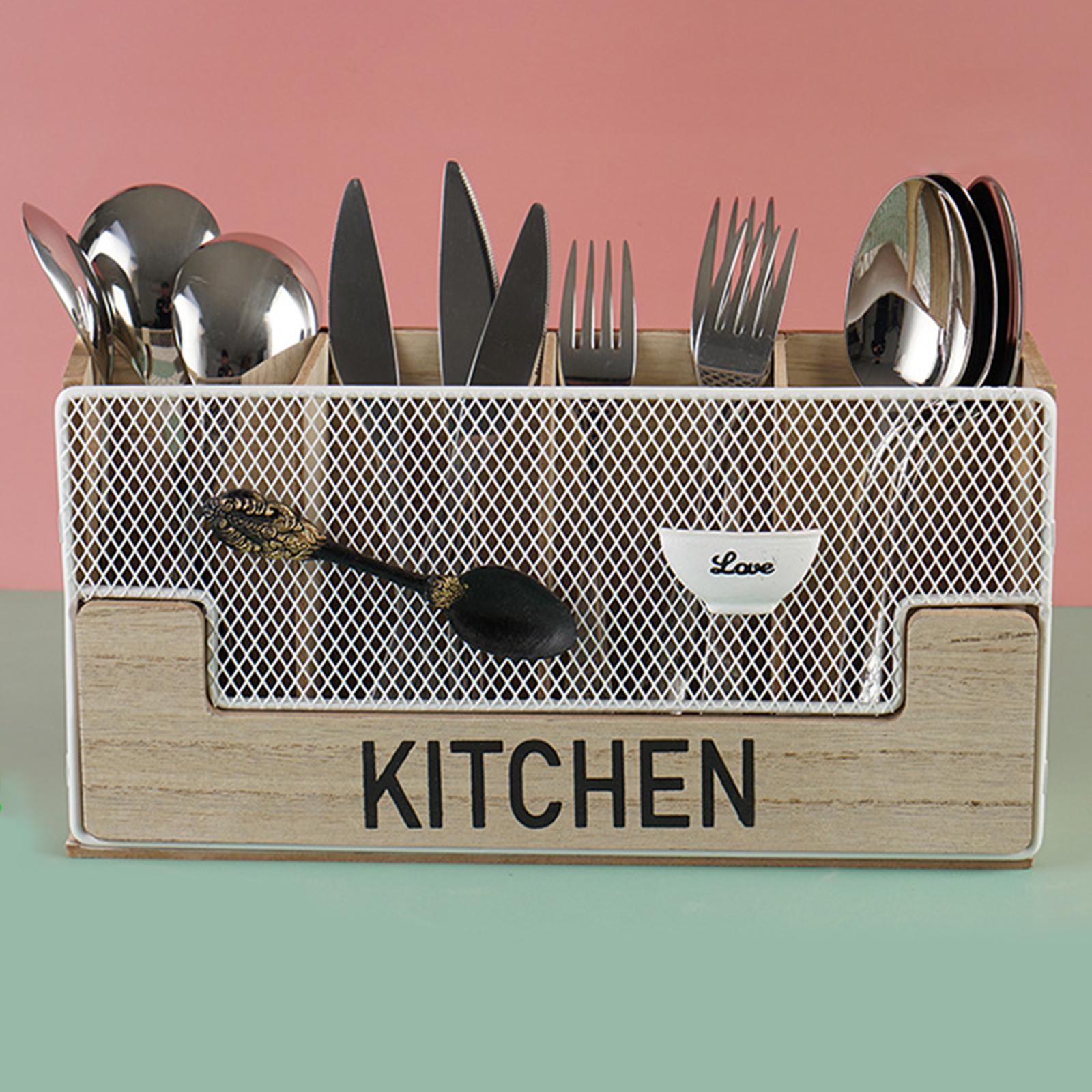 Wooden Cutlery Utensil Holder Rack Shelf for Kitchen Table Accessories Knife