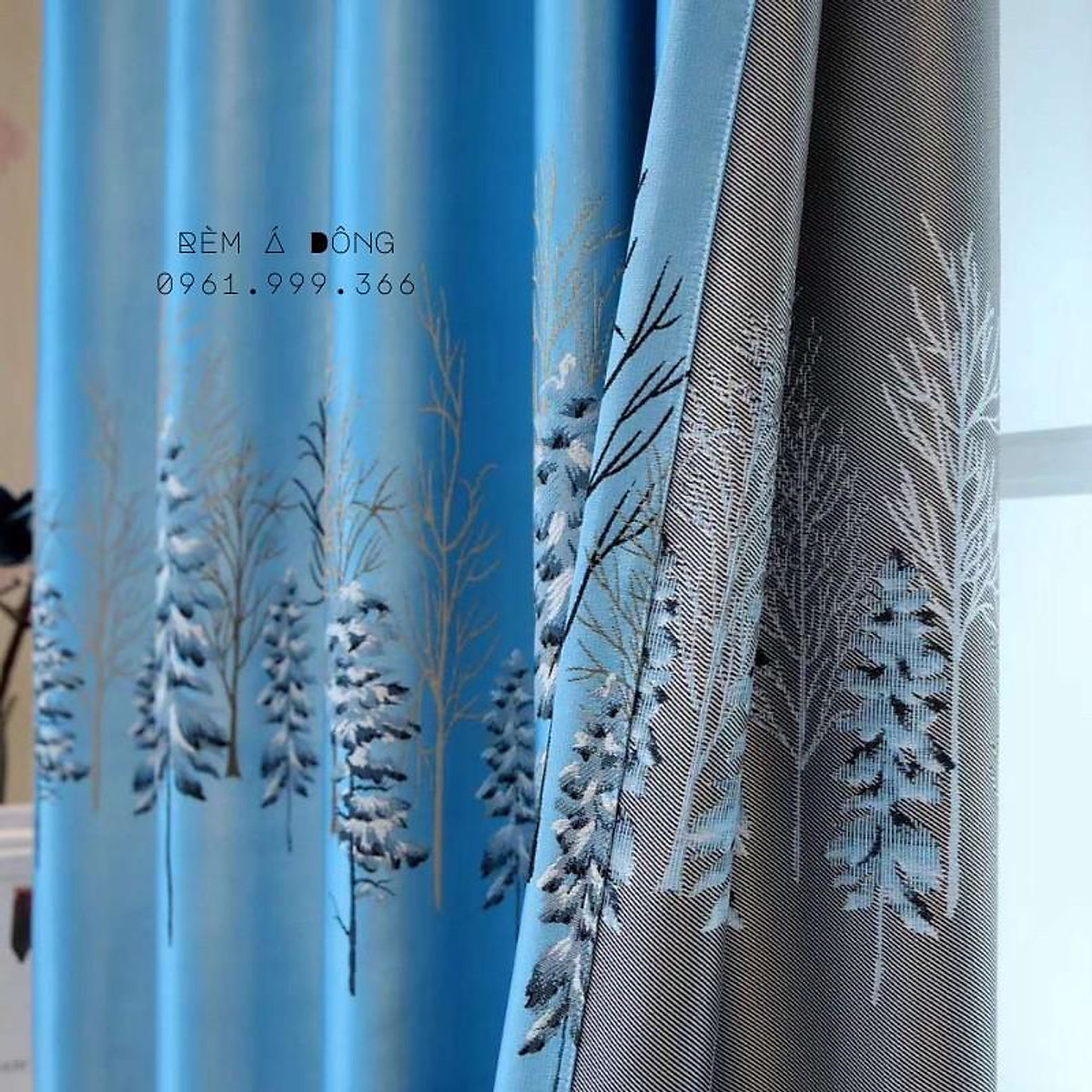 HN_Rèm vải gấm họa tiết cây thông tuyết sang trọng, trẻ trung - Cao cố định 3.0m