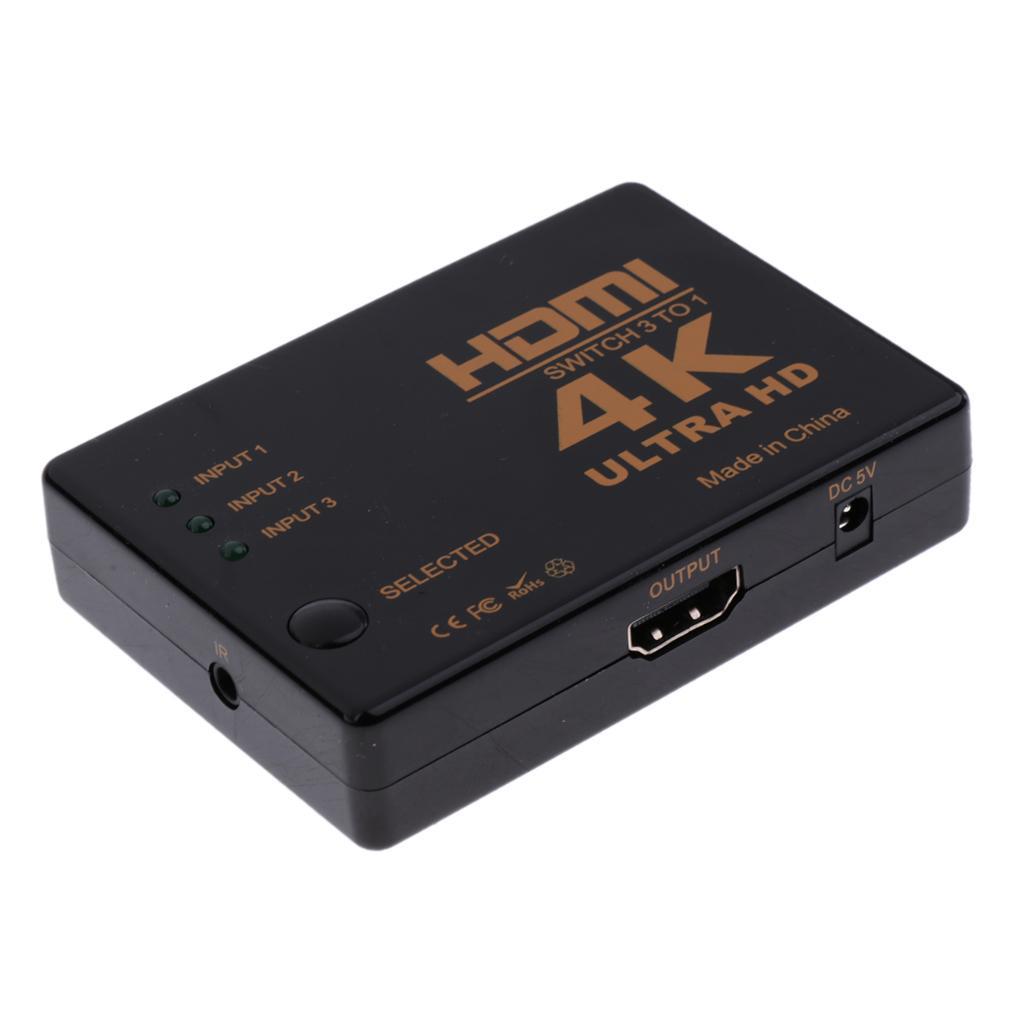 Switch 4k 3Port Switcher Splitter Supports 1080p 3D with Remote Control
