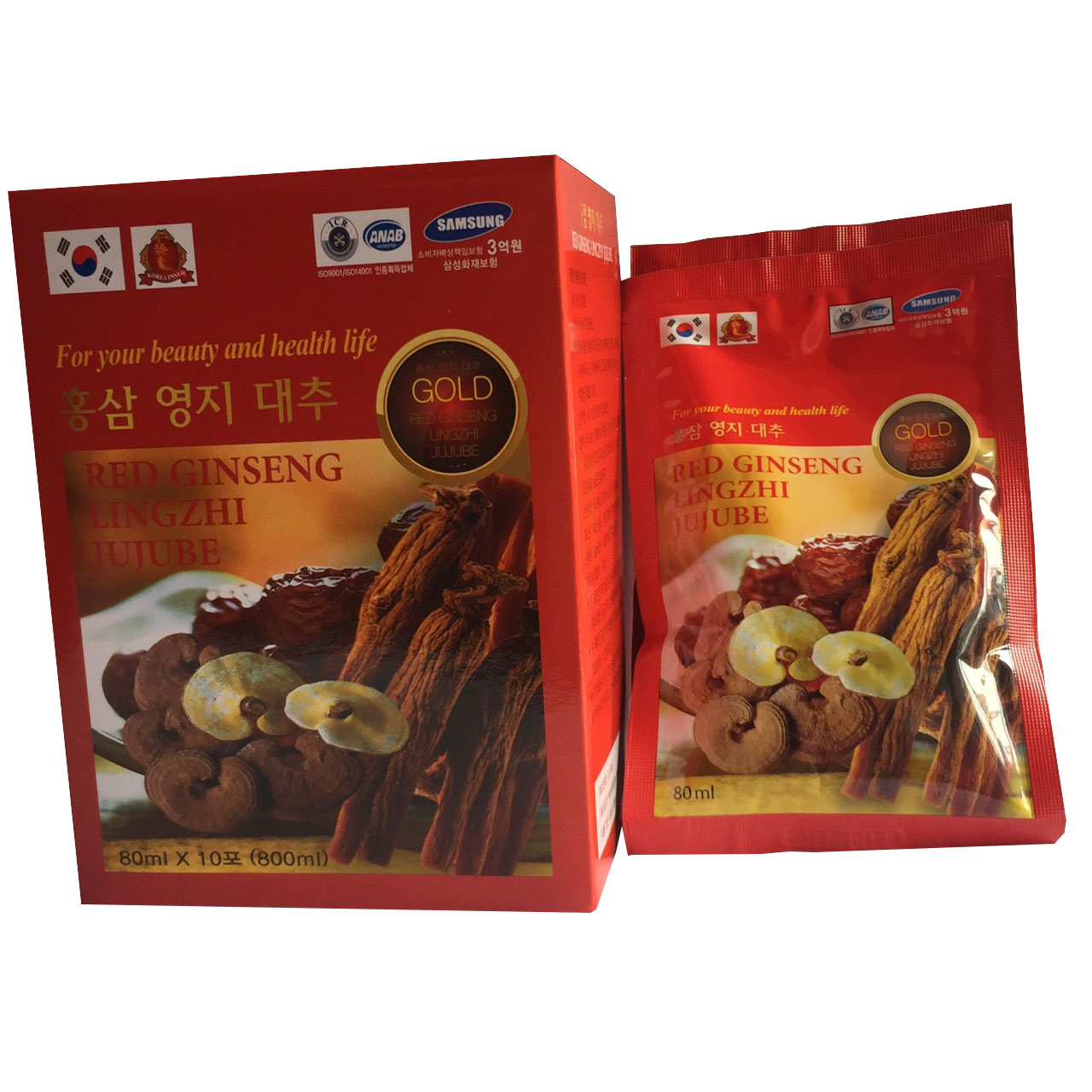 10 gói nước hồng sâm Linh chi Táo đỏ Hàn Quốc-Red Ginseng Lingzhi Jujube Gold 80ml, nước sâm bịch, nước sâm, PP Sâm Yến Thái An