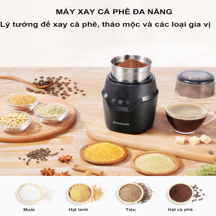 Máy xay hạt cà phê và gia vị đa năng thương hiệu Anh Quốc cao cấp Shardor CG639 điều chỉnh độ mịn - Hàng nhập khẩu