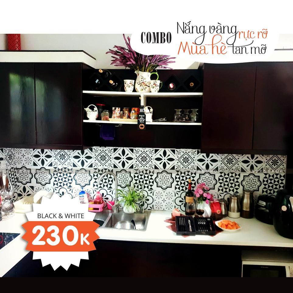 Đề can gạch bông dán bếp tường dán nhà tắm decor chịu nhiệt dễ lau chùi đề can loại 1 - Black & White khổ 40x60cm 0007