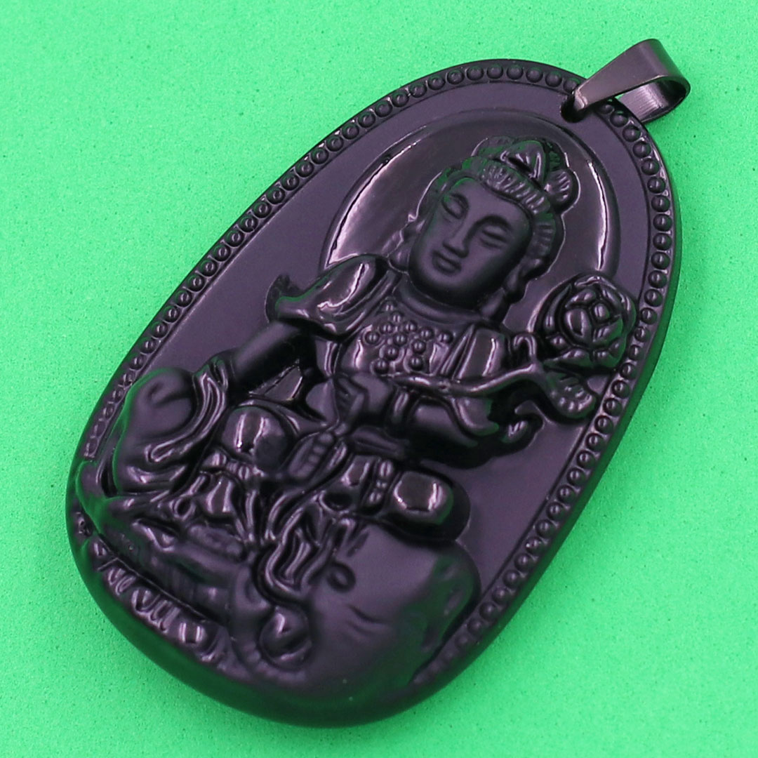 Mặt Phật Bồ Tát Phổ Hiền - thạch anh đen 3.6cm - kèm hộp nhung -  tuổi Thìn, Tỵ
