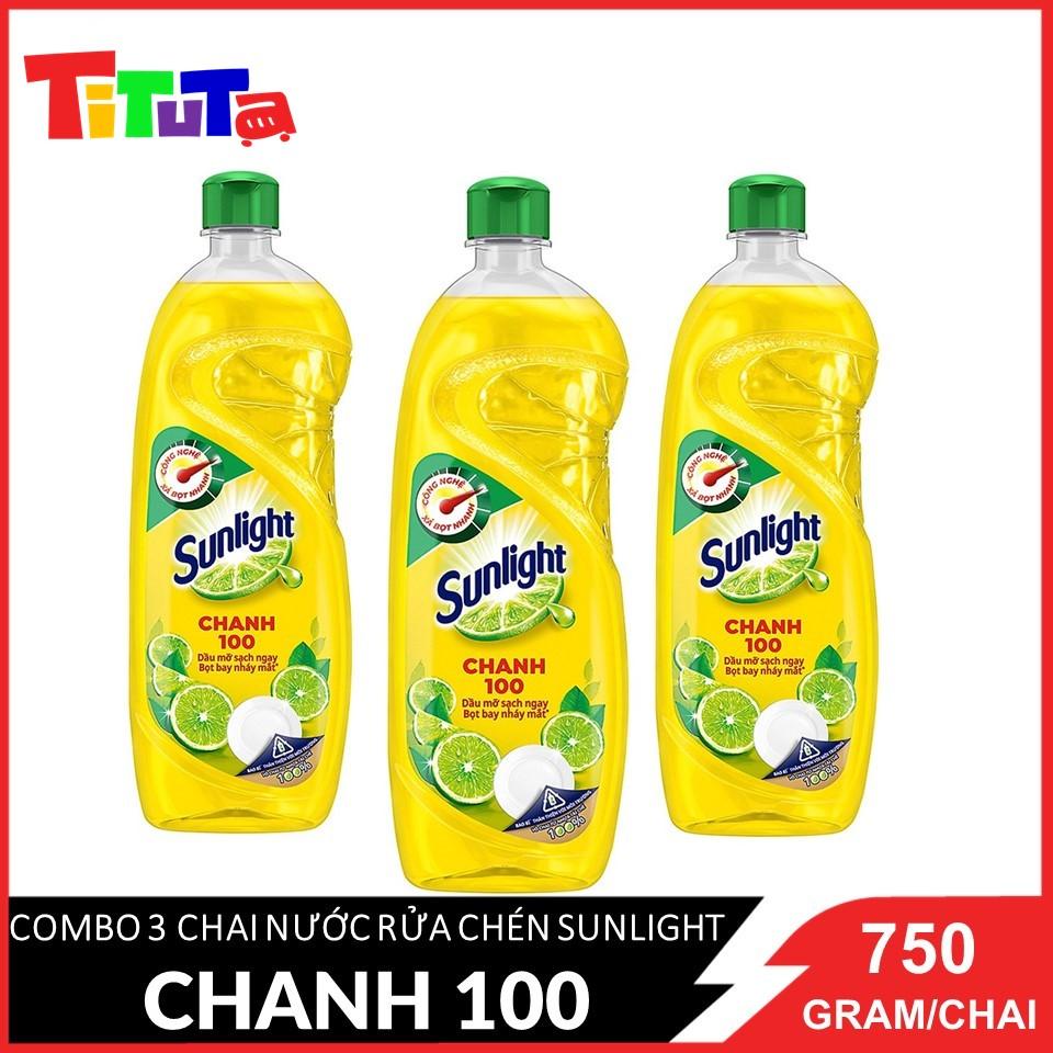 COMBO 3 Chai Nước rửa chén Sunlight Chanh 100 Chai 750gx3