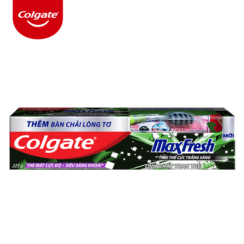 Bộ 4 Kem đánh răng Colgate Maxfresh Bamboo Charcoal 225g kèm bàn chải lông tơ phủ than