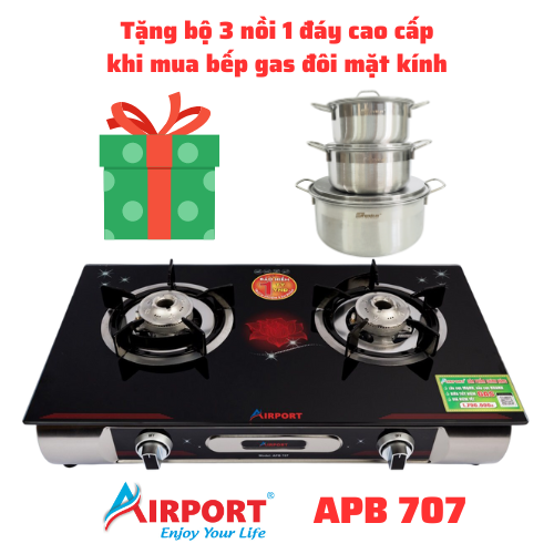 Bếp Gas Đôi Mặt Kính AirPort (Sen Inox) APB707 - hàng Chính Hãng