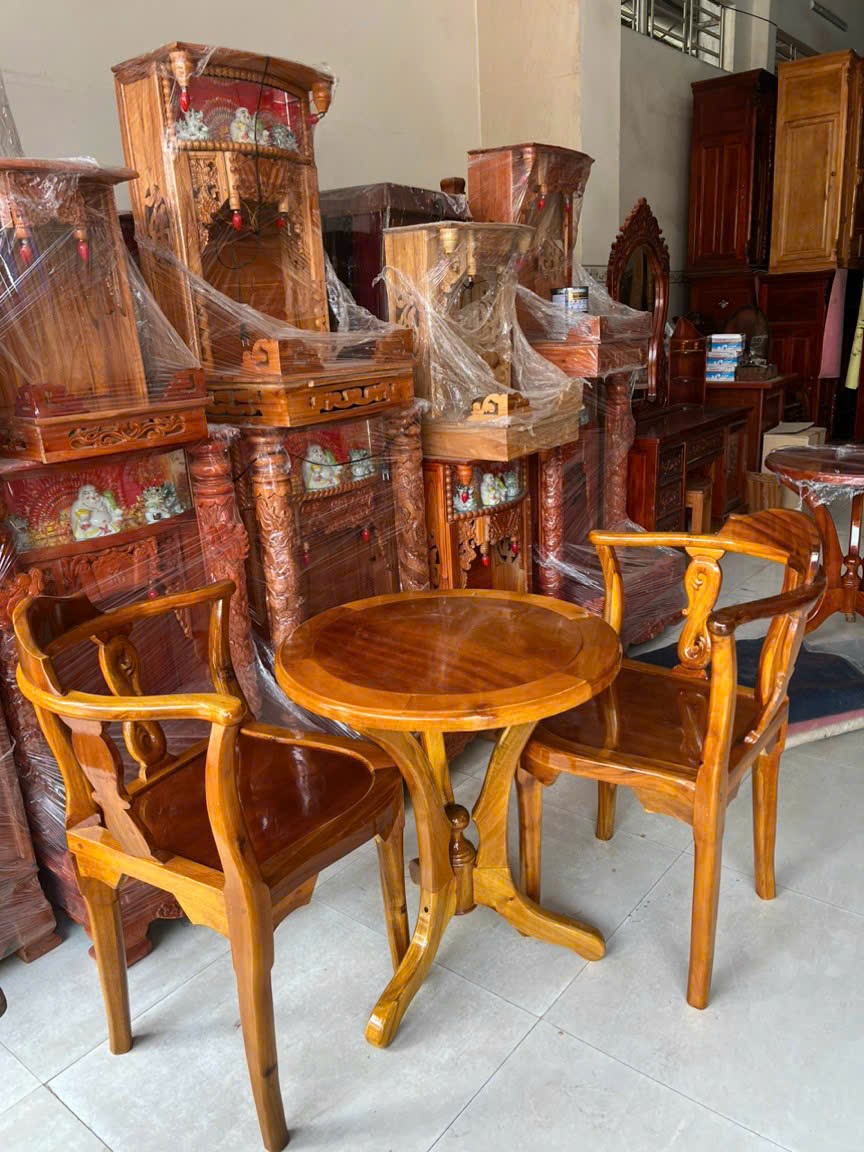 Bộ Bàn Trà,Bàn Cafe 2 Ghế-4 Ghế Gỗ Tràm Bông Vàng Màu Cánh gián, Bộ Bàn Ghế Phòng Ngủ Khách Sạn