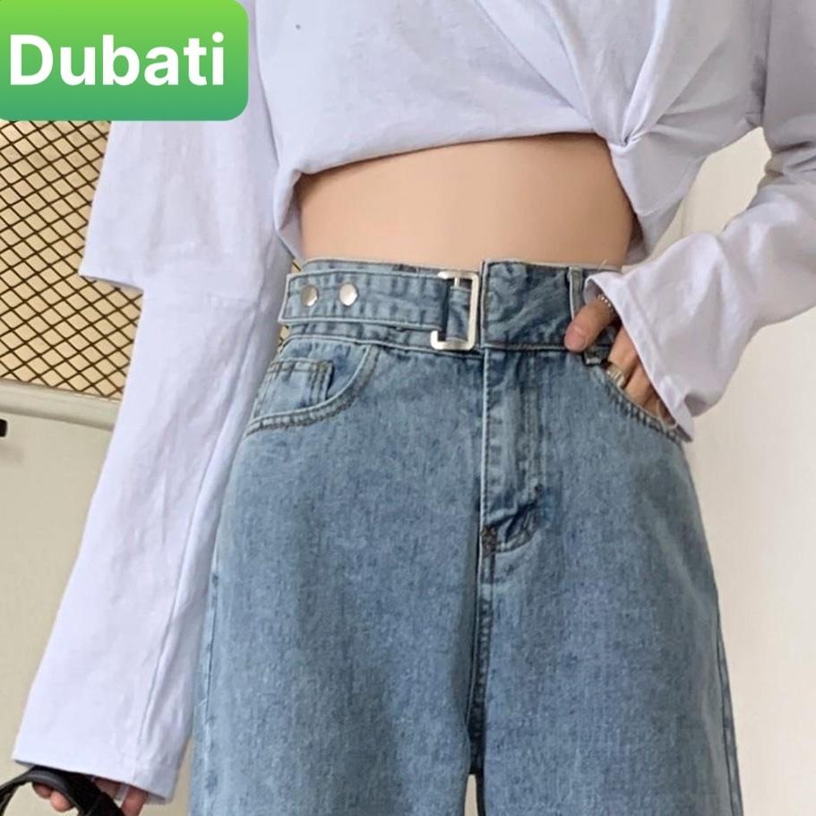 QUẦN BAGGY JEAN NỮ ỐNG RỘNG SUÔNG KHÓA DÂY NÚT BẤM MỚI LƯNG CAO NÂNG MÔNG -DB 129- DUBATI FASHION