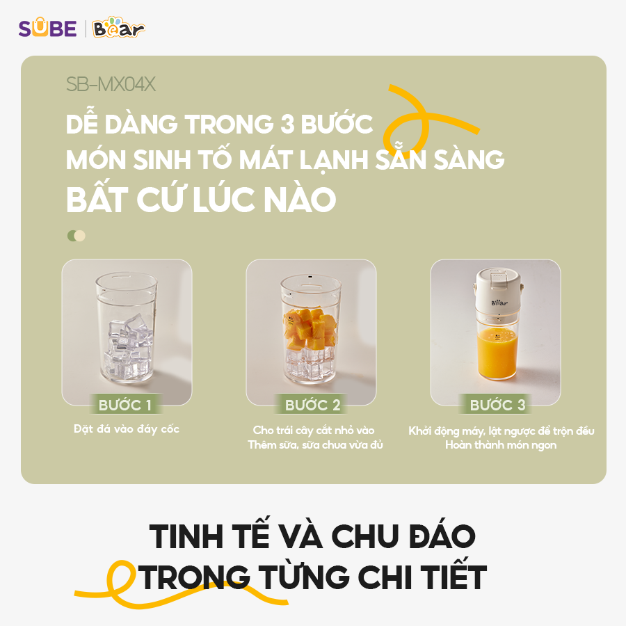 Máy Xay Sinh Tố Bear Máy Xay Đa Năng Máy Xay Cầm Tay Máy Xay Sinh Tố Tiện Lợi Xay Nhanh Xay Rau Củ 400ml MX04X-HÀNG CHÍNH HÃNG