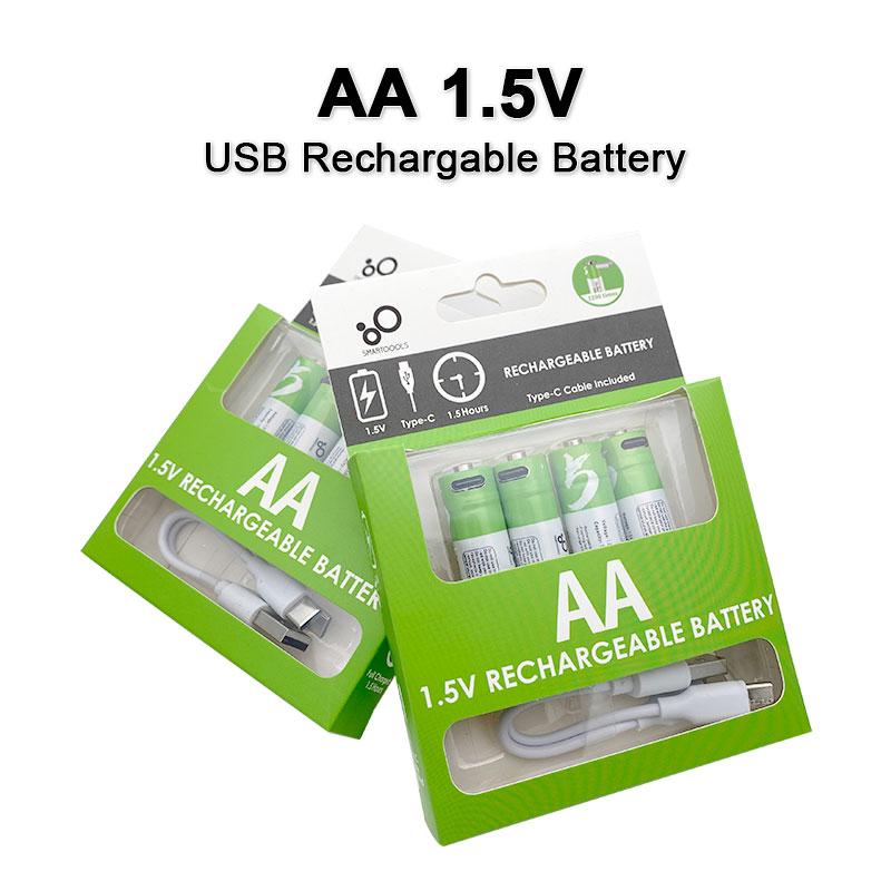4 cái/lốc AA USB sạc pin li-ion 1.5V 2600mWh cho chuột điều khiển từ xa quạt nhỏ Pin đồ chơi điện + Cáp Màu sắc: Hộp đựng pin