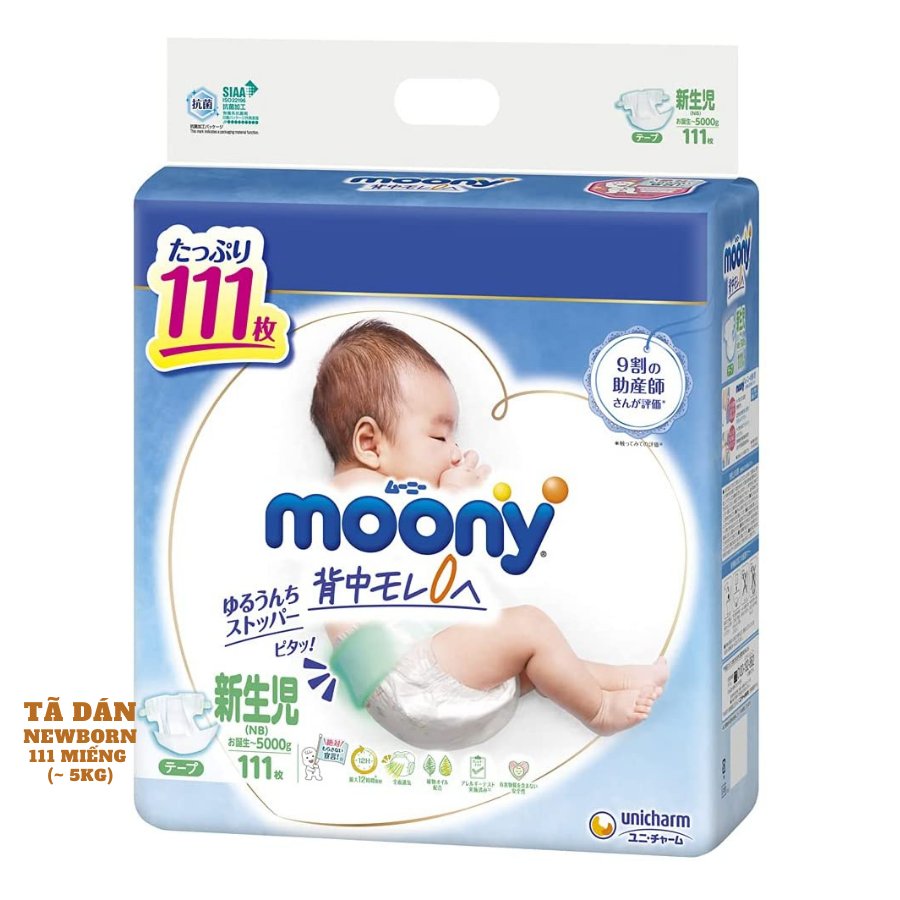 Bỉm - Tã dán Moony Blue Jumbo size Newborn 111 miếng (Cho bé ~5kg)