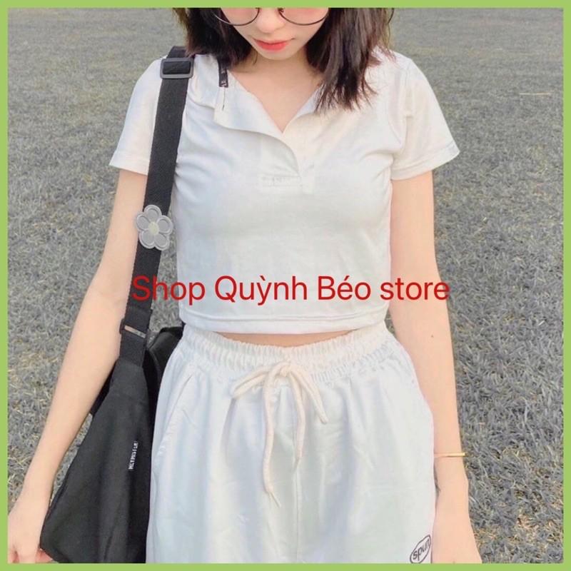 Áo Croptop Cổ Bẻ Nữ- Áo thun croptop polo basic tay ngắn có cổ trơn dáng ôm Ulzzang