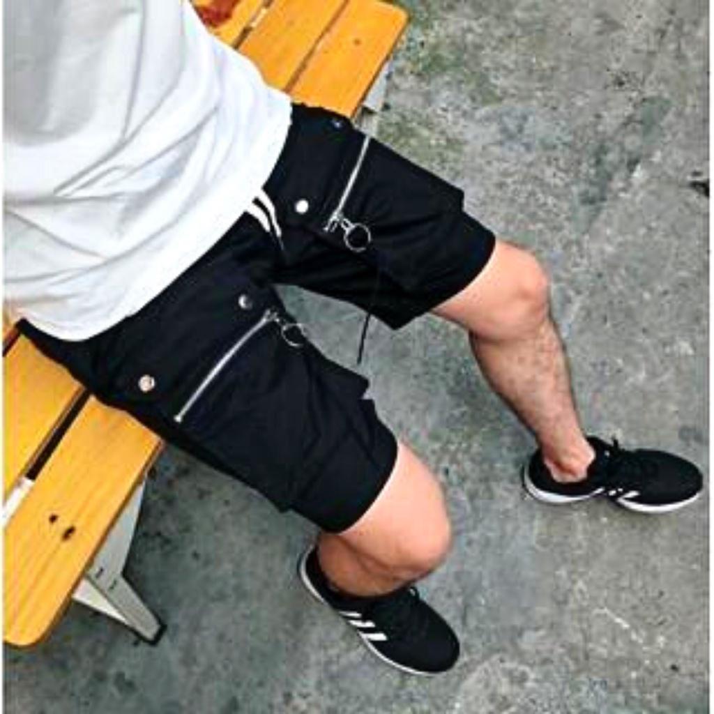 Quần Short khóa cài ngang chất liệu kaki phong cách nam - Sọt Lững Kiểu Dáng Thể Thao Unisex một Màu Đen, 01x