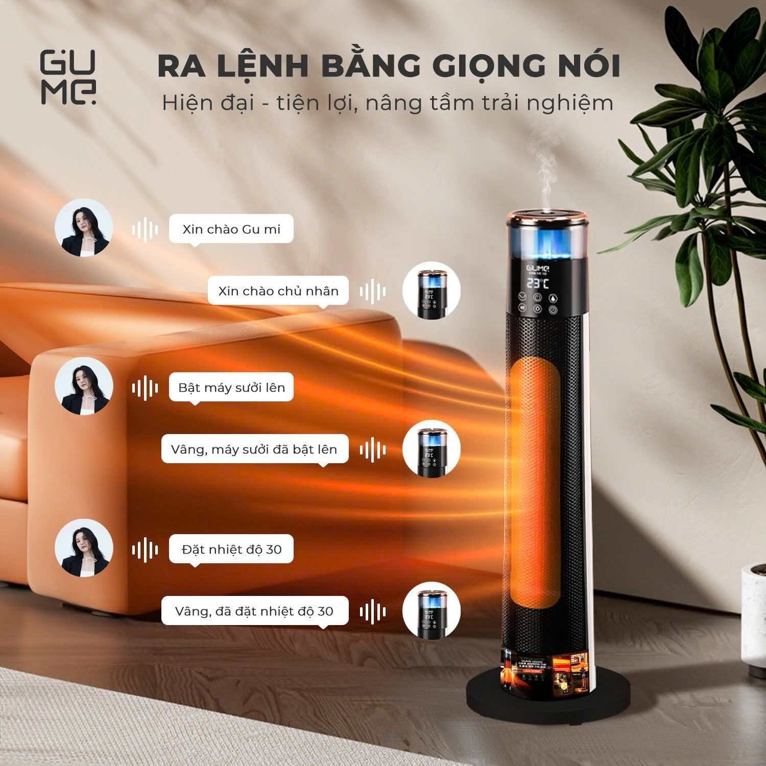 Máy sưởi gốm kèm bù ẩm thông minh ra lệnh bằng giọng nói thương hiệu Hàn Quóc GM-S2558 - Bảo hành 12 tháng - Hàng chính hãng