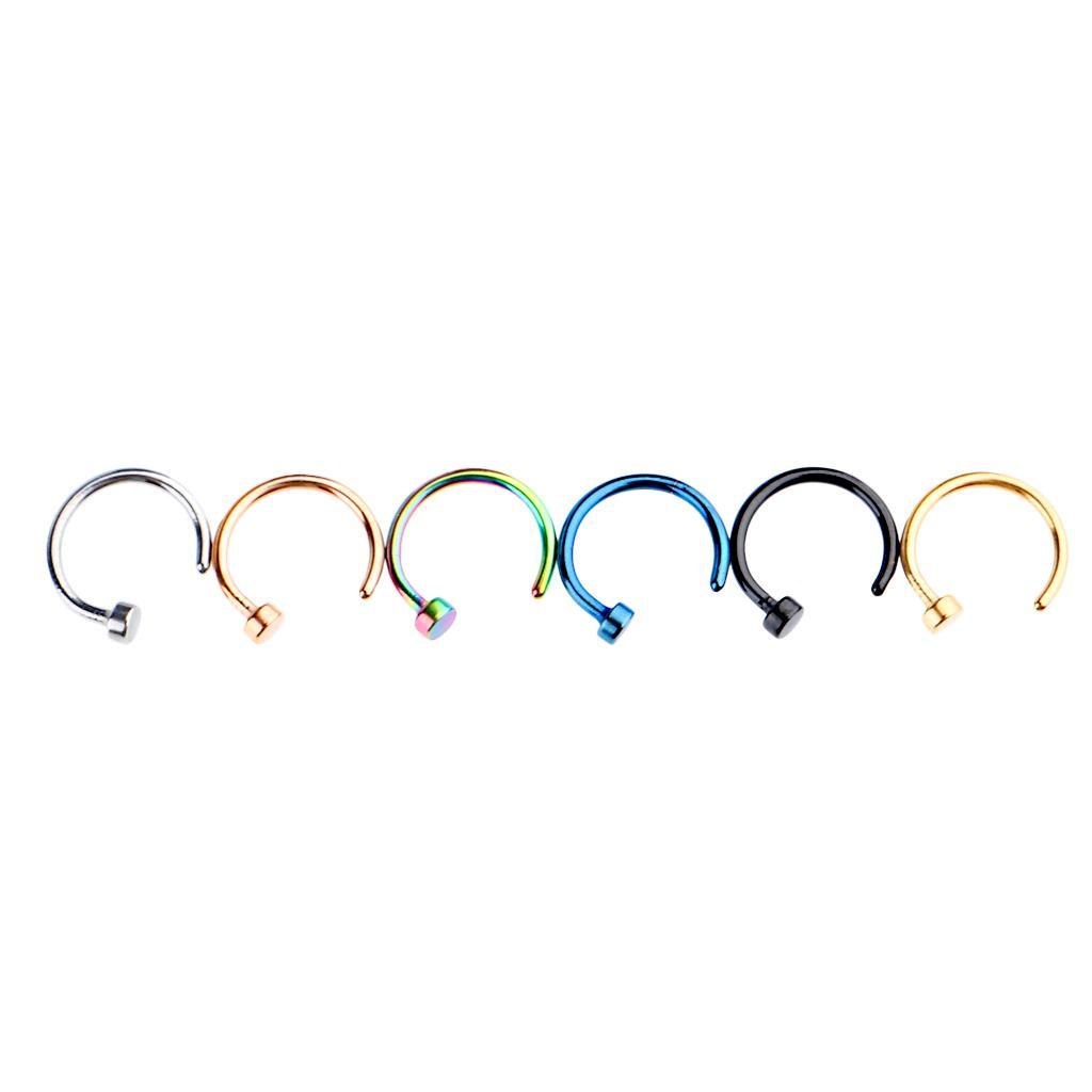 6Pcs Assorted Color Stainless Steel C-Shaped Nose Stud Rings