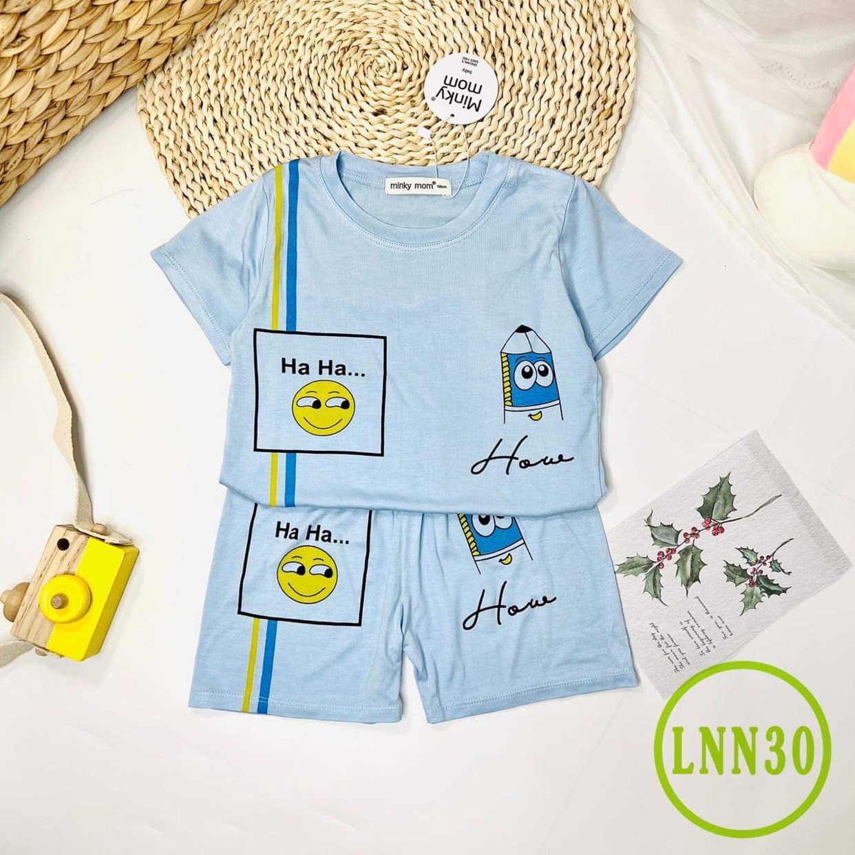 Bộ Cộc Tay THUN LẠNH MINKY MOM In Hình Toàn Thân Dễ Thương Cho Bé 20kg - 28kg