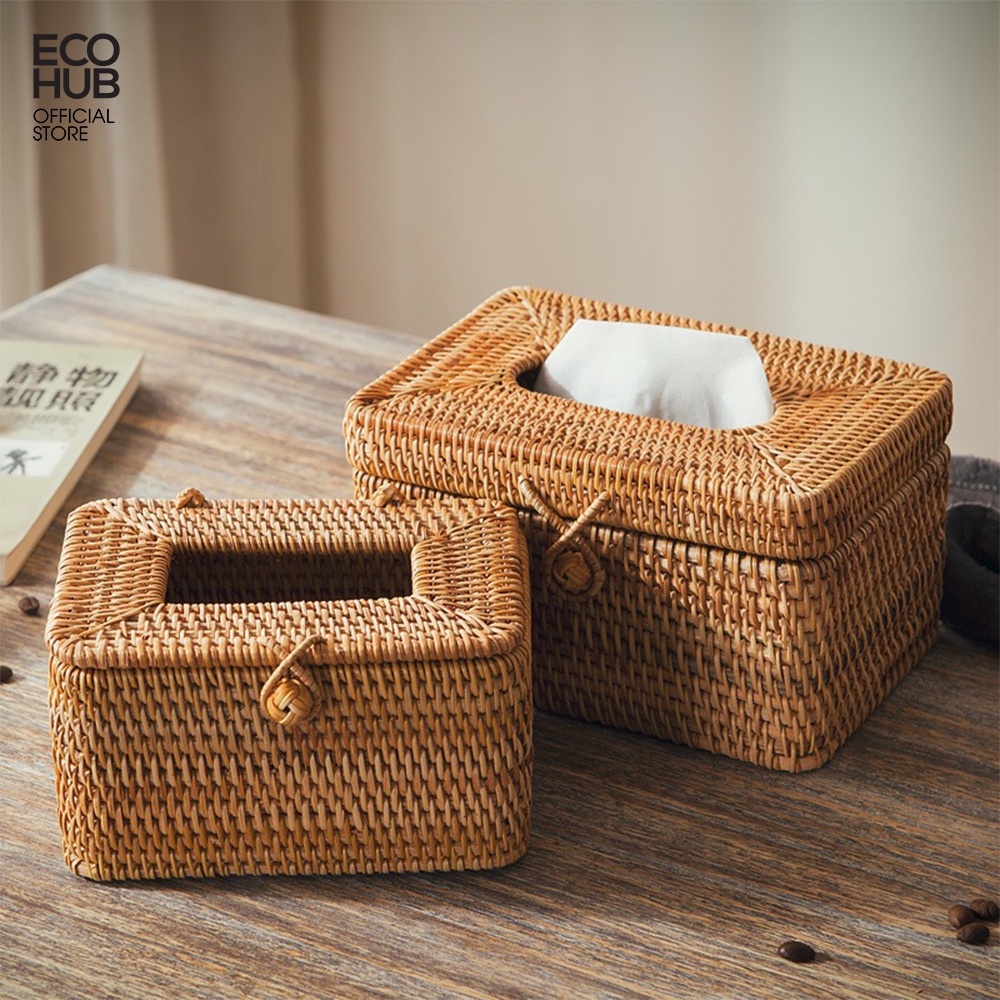 Hộp mây đựng khăn giấy ECOHUB thủ công (ECOHUB Rattan Tissue Box)