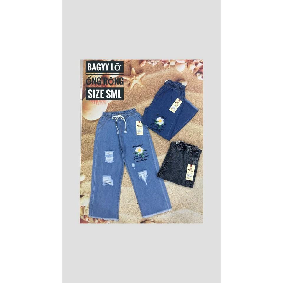 QUẦN BAGGY JEAN COTTON RÁCH THÊU HOA SHOP PHƯƠNG CHÂU