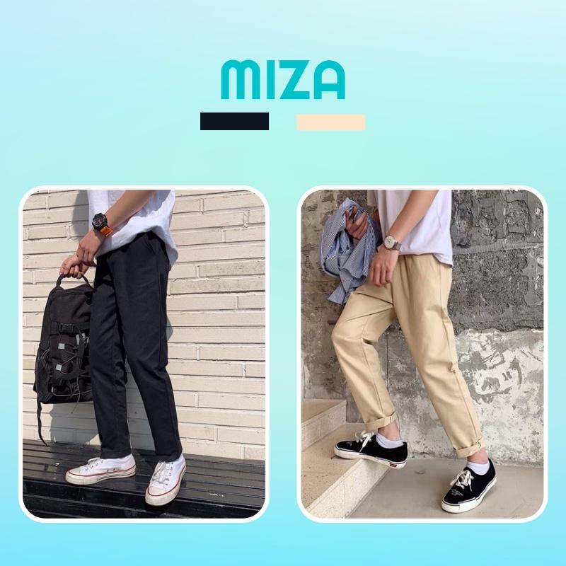 Quần tây baggy nam nữ unisex vải kaki TRƠN ống suông đen công sở đi học lưng cao ulzzang hàn quốc dây rút đẹp MIZA