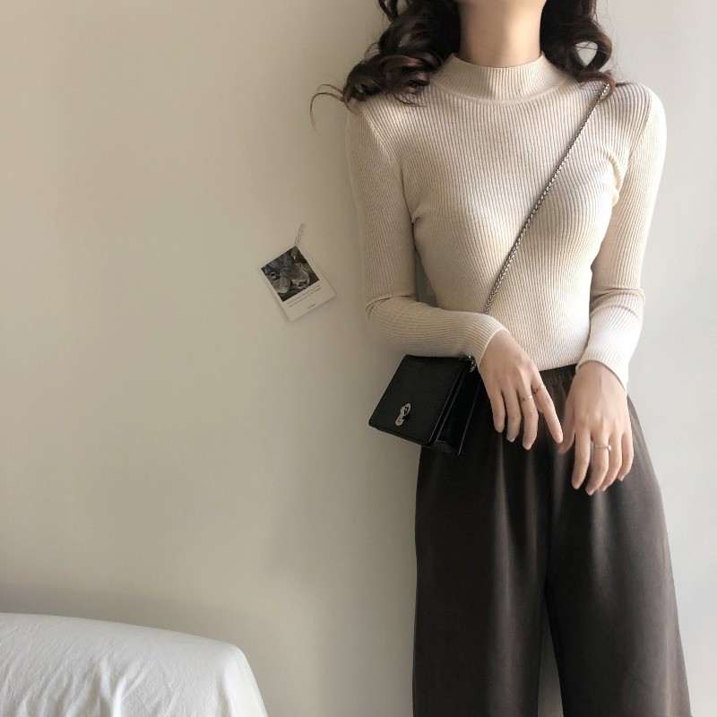Áo Len Tăm Nữ Dài Tay Cổ Cao 3 Phân Thời Trang Hàn