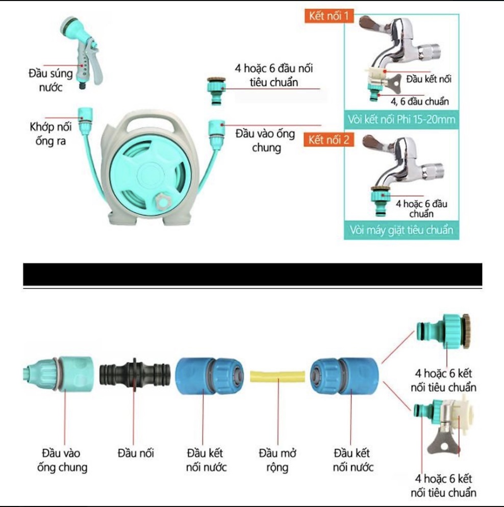 Vòi nước cuộn tròn dạng sò 7 chế độ tăng áp 15m dây 2-E7-L1-2280