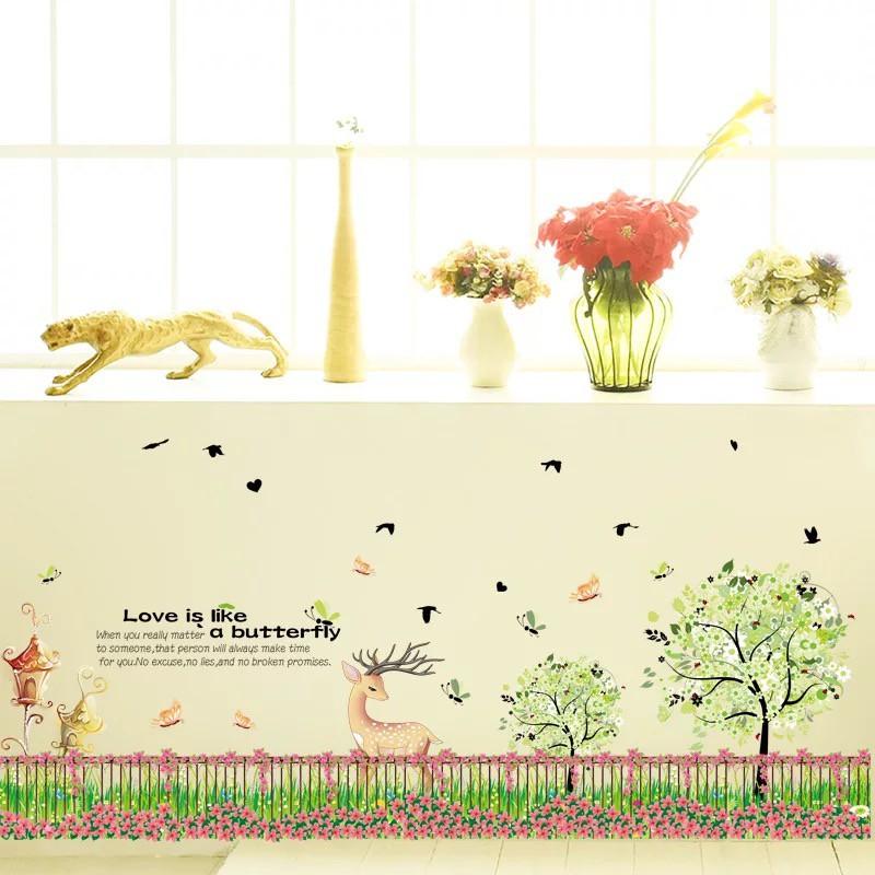 Decal trang trí chân hàng rào Nai Nhỏ kèm chữ xinh xắn