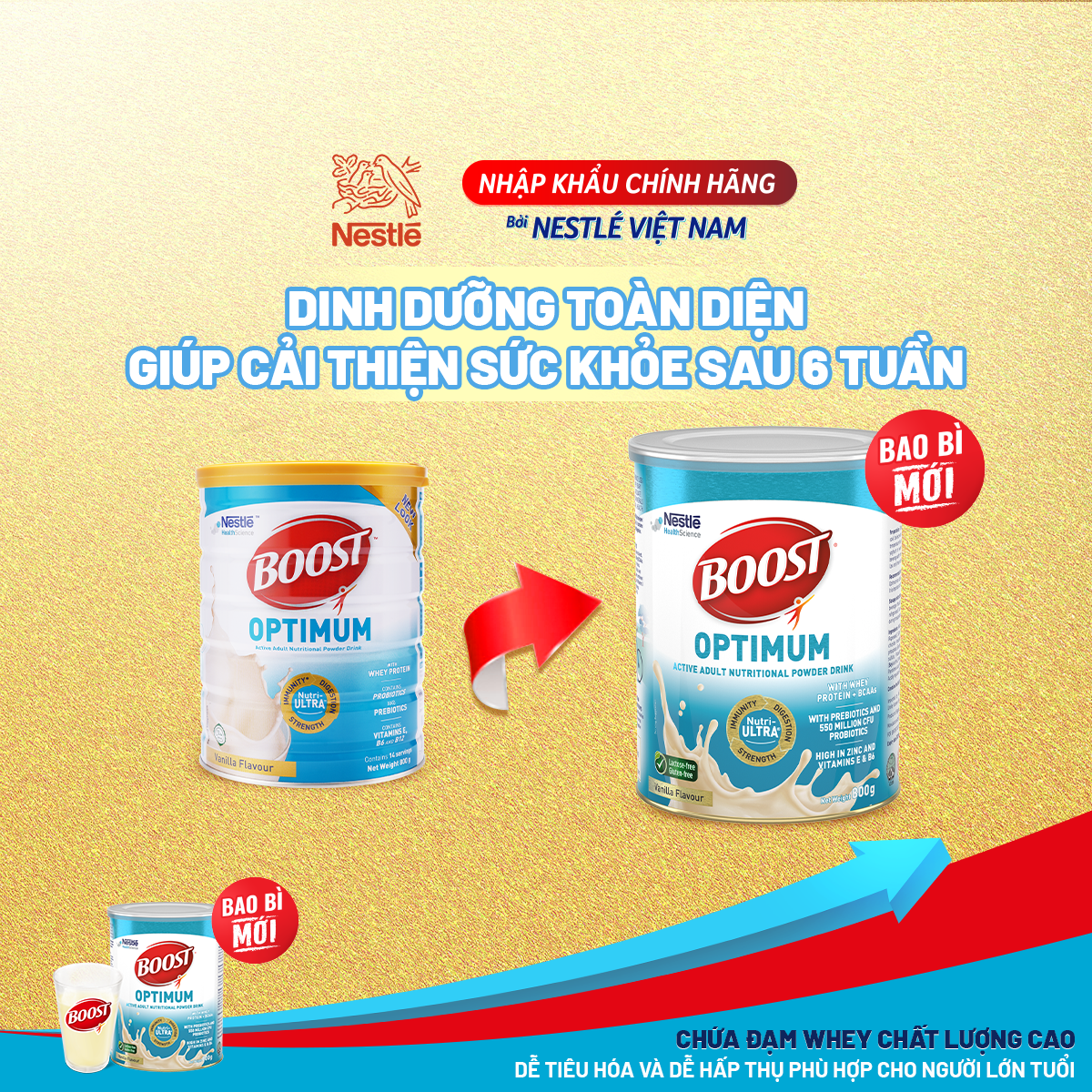 [Mẫu mới] Combo 2 lon dinh dưỡng y học Nestlé Boost Optimum bổ sung dinh dưỡng cho người lớn 800g - Tặng cân điện tử