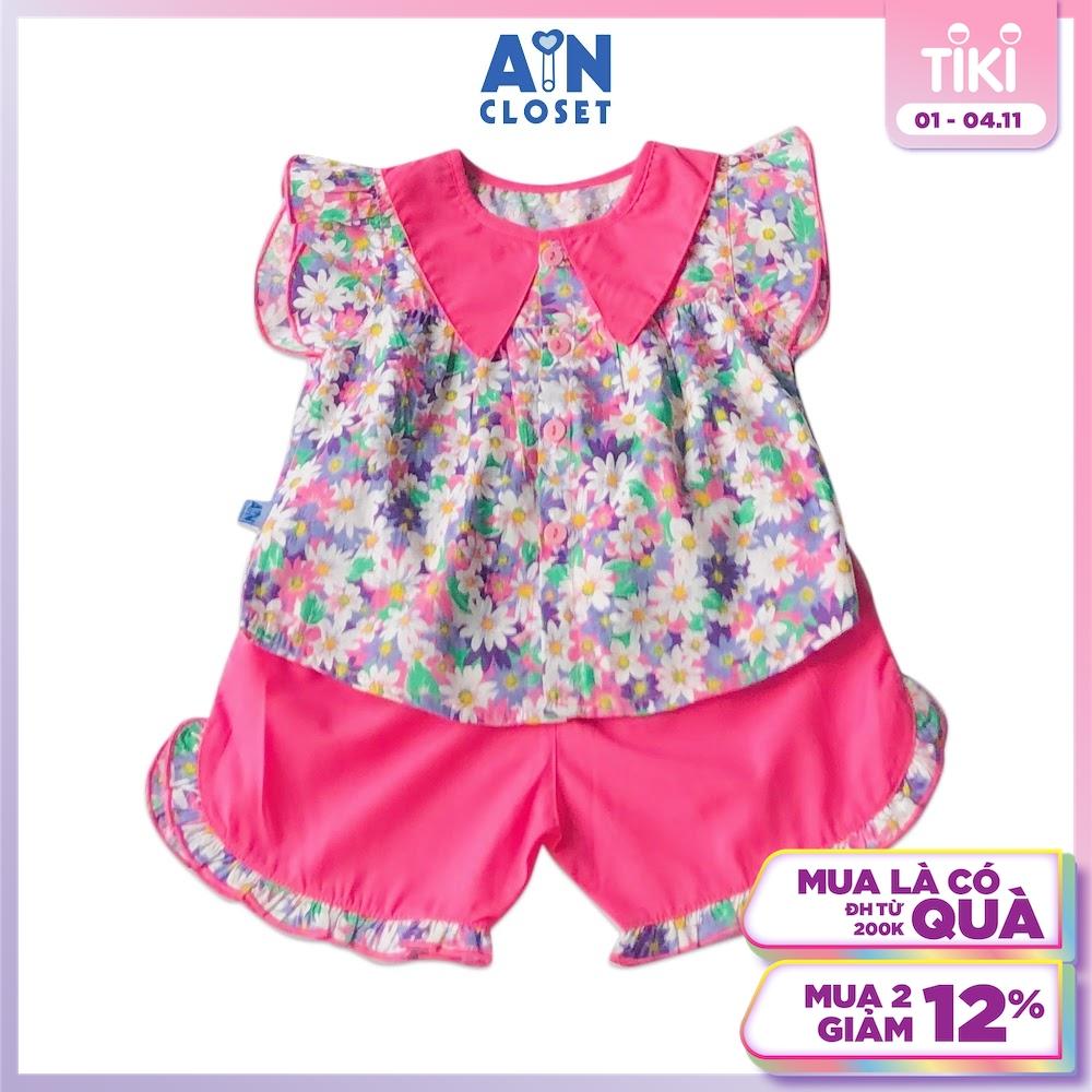 Bộ quần áo ngắn bé gái họa tiết Nhí hồng sen cotton boi - AICDBGCZLITX - AIN Closet