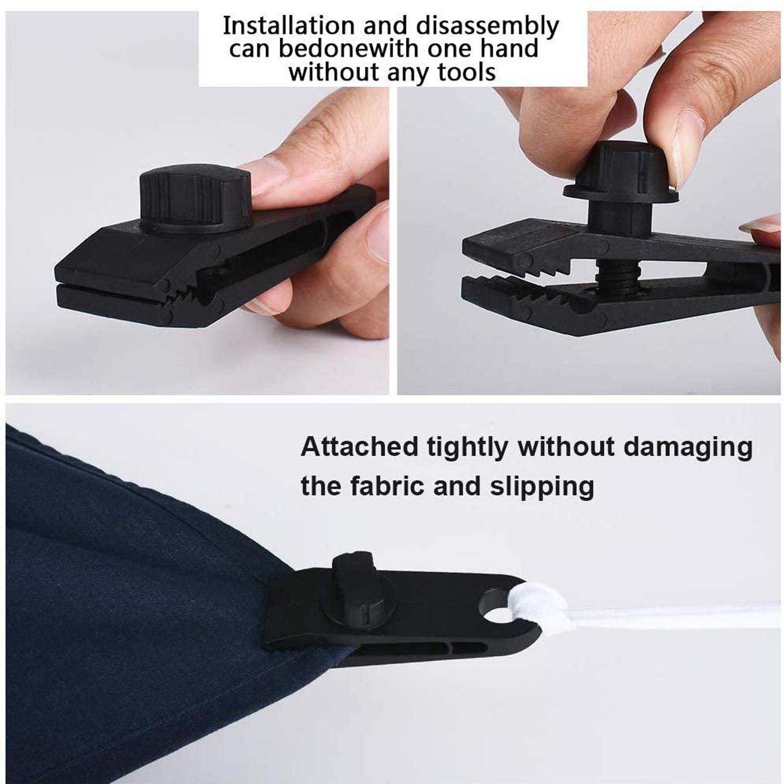 10/12Pcs Awning Tarp Clamp Set Tent Clips 10 Clip+Black Bungee