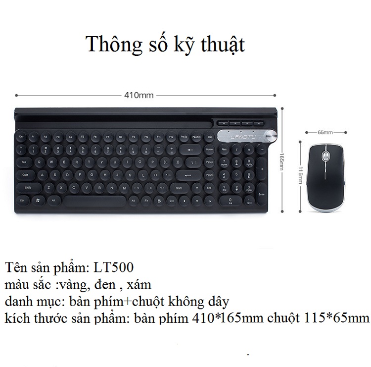 Bộ Bàn Phím Chuột Không Dây Dùng Cho Văn Phòng LT.500 Pin Sạc