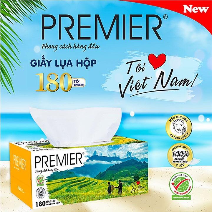 Khăn giấy lụa hộp, Khăn giấy hộp Premier 180 tờ x 2 lớp mềm mịn siêu dai